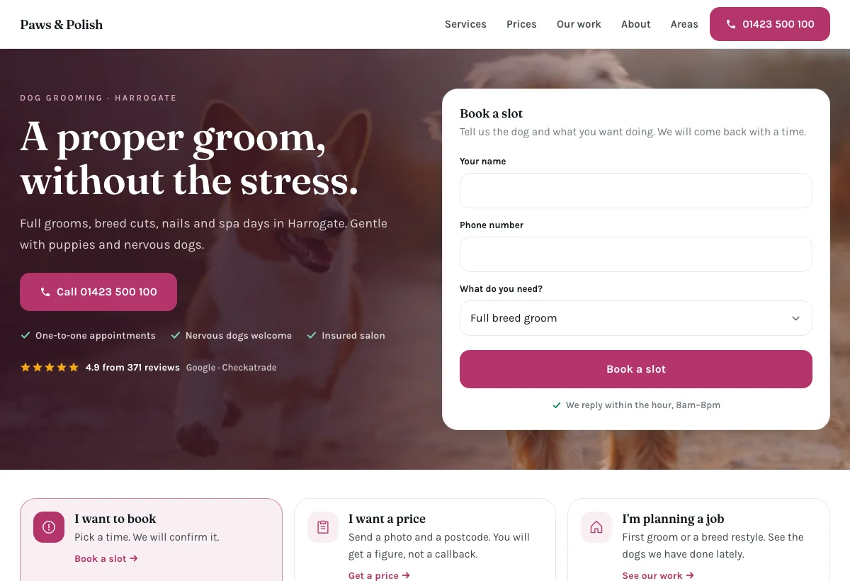 Dog groomer website design