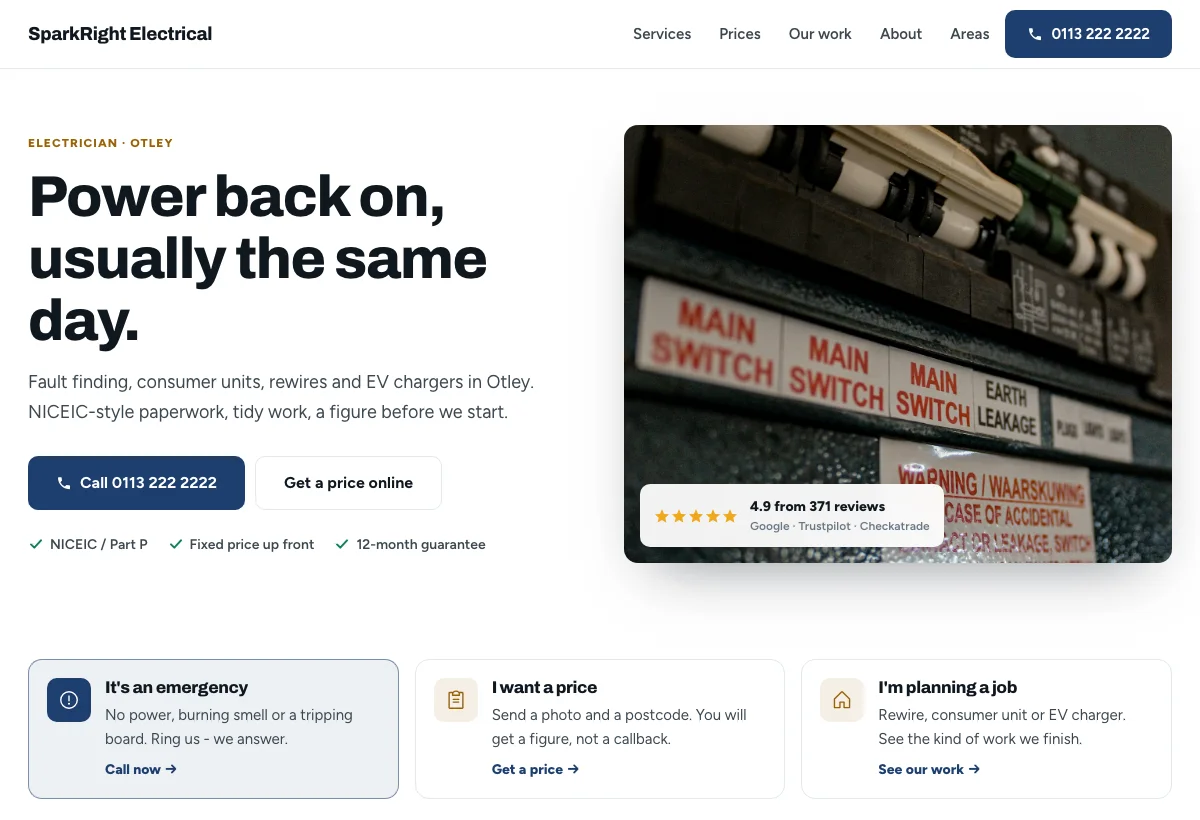 Electrician website design
