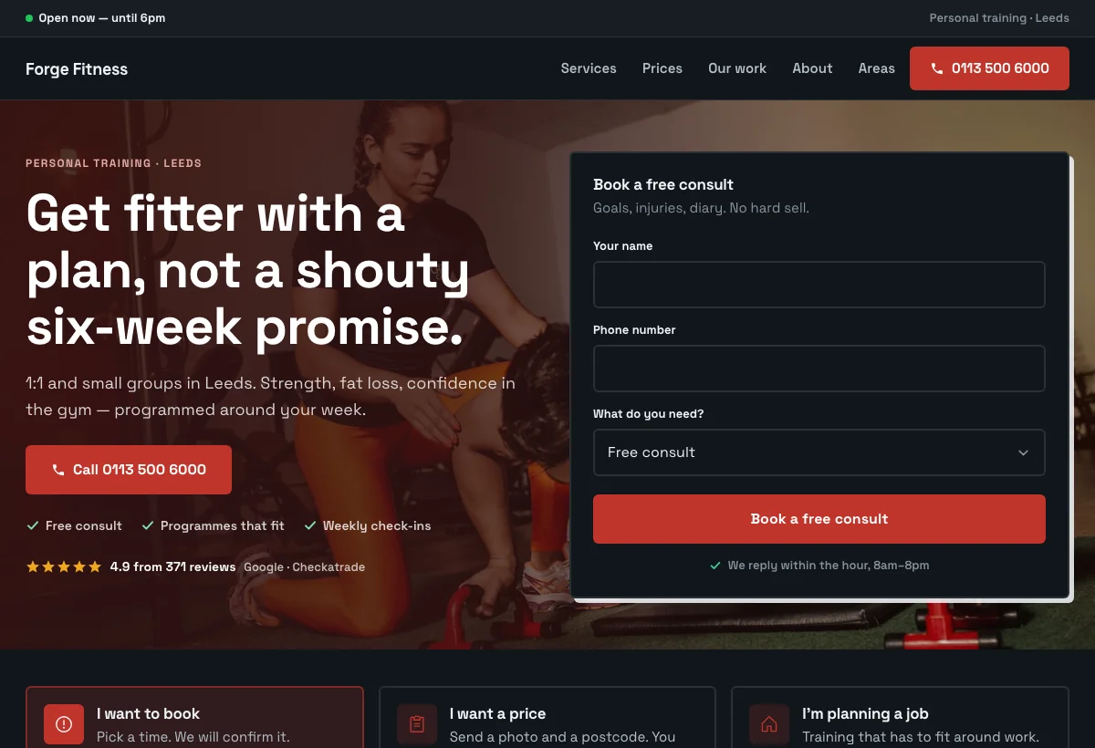 Personal trainer website design