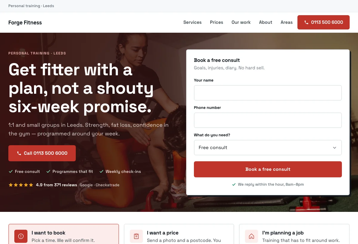Personal trainer website design