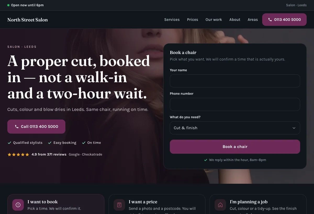Salon website design