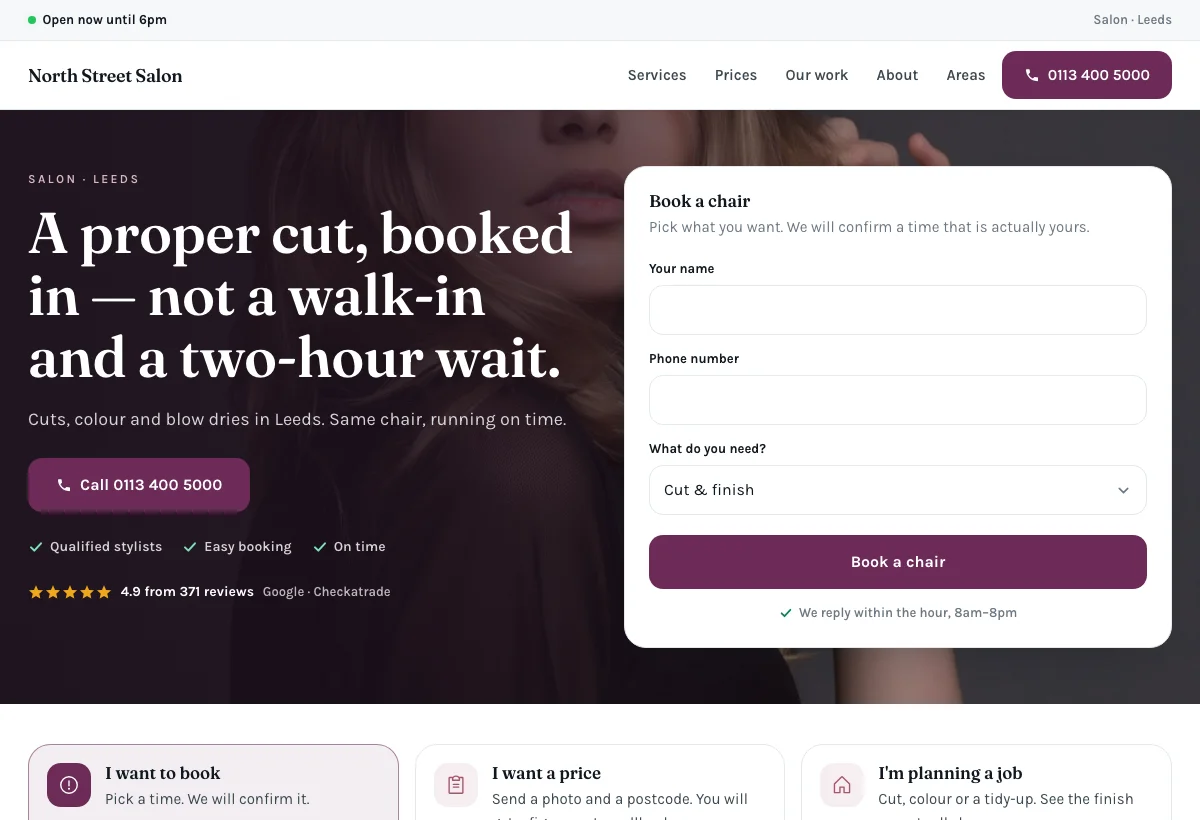 Salon website design